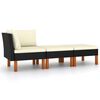 vidaXL 3 pcs conj. lounge jardim vime PE e madeira de eucalipto maci&ccedil;a