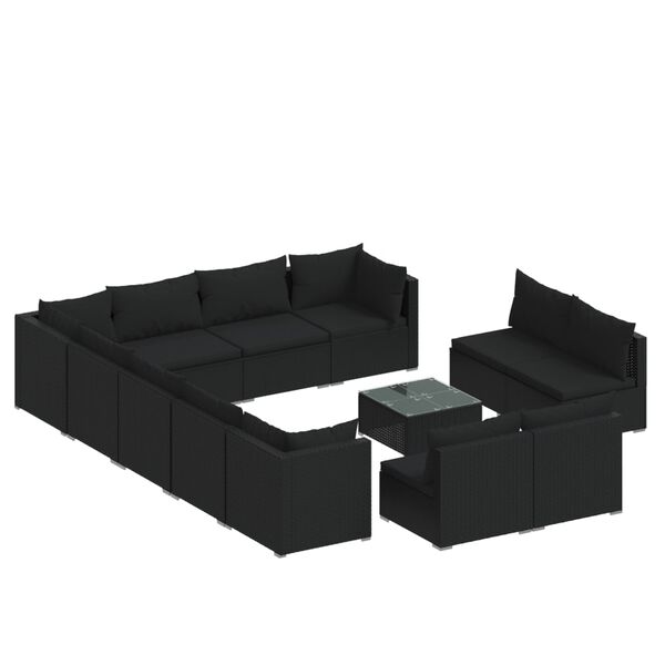 vidaXL 13 pcs conjunto lounge de jardim c/ almofad&otilde;es vime PE preto