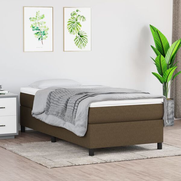 vidaXL Cama com molas/colch&atilde;o 90x200 cm tecido castanho-escuro