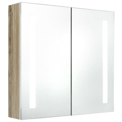 vidaXL Armário espelhado casa de banho LED 62x14x60 cm branco/carvalho