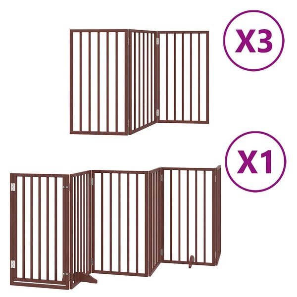 vidaXL Port&atilde;o c&atilde;es c/ porta dobr&aacute;vel 15 pain&eacute;is 750 cm &aacute;lamo castanho