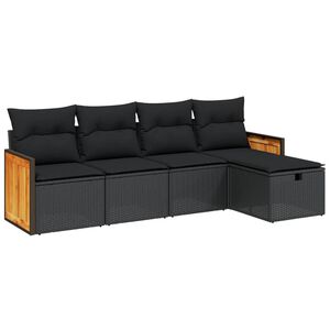 vidaXL 5 pcs conjunto sof&aacute;s de jardim com almofad&otilde;es vime PE preto
