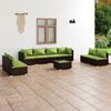 vidaXL 9 pcs conjunto lounge jardim c/ almofad&otilde;es vime PE castanho