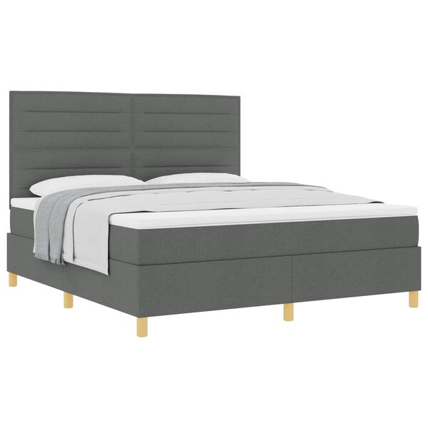 vidaXL Cama Box com colch&atilde;o Cinza Escuro 180 x 200 cm tecido
