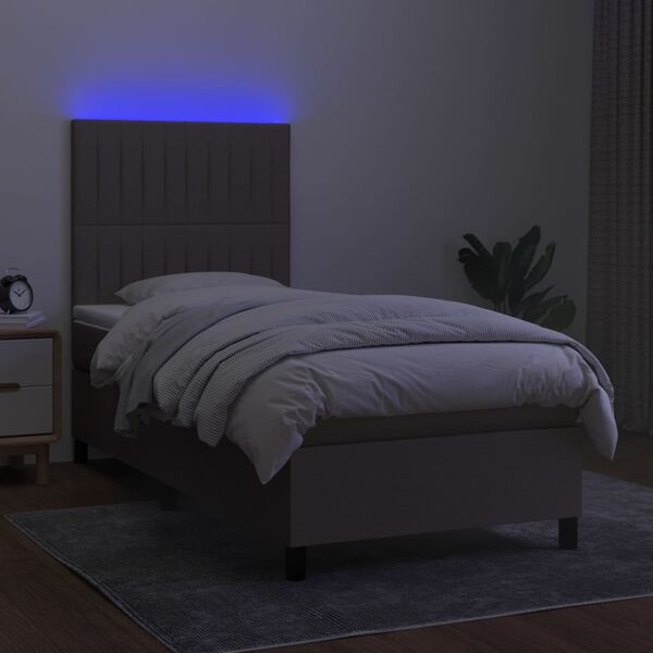 vidaXL Cama box spring colch&atilde;o/LED 100x200cm tecido cinza-acastanhado