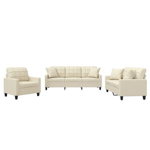 vidaXL 3 pcs conjunto de sof&aacute;s com almofadas couro artificial creme