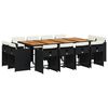 vidaXL 13 pcs conjunto de jantar p/jardim com almofad&otilde;es vime PE preto