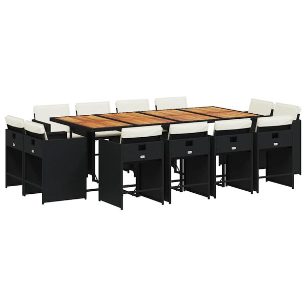 vidaXL 13 pcs conjunto de jantar p/jardim com almofad&otilde;es vime PE preto