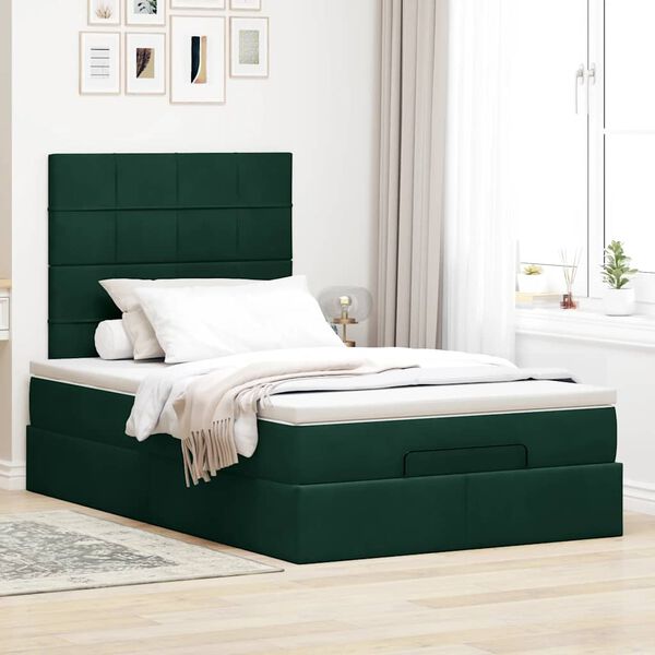 vidaXL Estrutura de cama otomana com colch&otilde;es verde escuro veludo