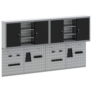 vidaXL Conjunto de Arm&aacute;rios de Ferramentas com prateleira 6 pcs Preto