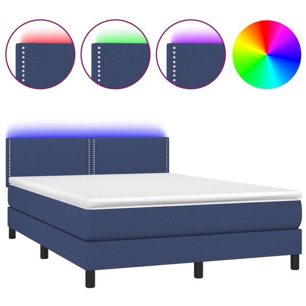 vidaXL Cama box spring c/ colch&atilde;o e LED 140x200 cm tecido azul