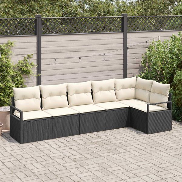 vidaXL Conjunto de Sof&aacute; de Jardim 6 pcs Preto e Branco vime PE