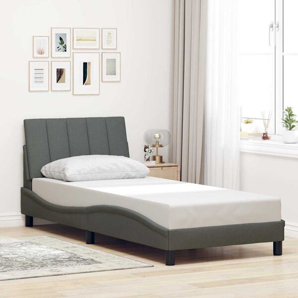 vidaXL Estrutura de cama sem colch&atilde;o Hanko 80x200 cm tecido cinzento-escuro