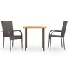 vidaXL 3 pcs conjunto de jantar para jardim vime PE castanho