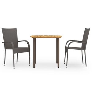 vidaXL 3 pcs conjunto de jantar para jardim vime PE castanho