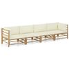 vidaXL 4 pcs conj. lounge p/ jardim em bambu c/ almofad&otilde;es branco nata