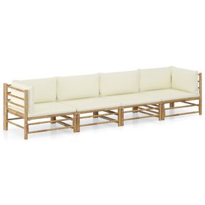 vidaXL 4 pcs conj. lounge p/ jardim em bambu c/ almofad&otilde;es branco nata