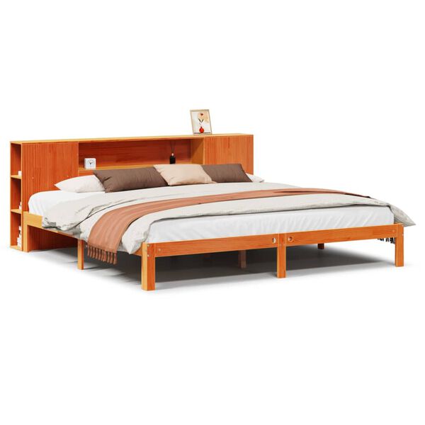 vidaXL Cama com estante sem colch&atilde;o 180x200 cm pinho maci&ccedil;o