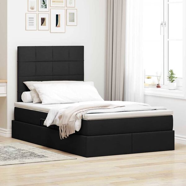 vidaXL Cama com arruma&ccedil;&atilde;o e colch&atilde;o Preto 120 x 190 cm tecido
