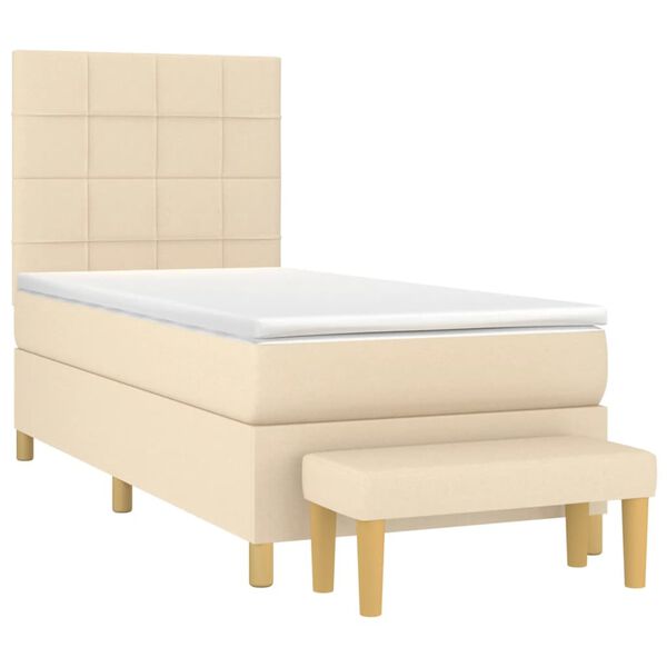 vidaXL Cama com molas/colch&atilde;o 90x190 cm tecido cor creme