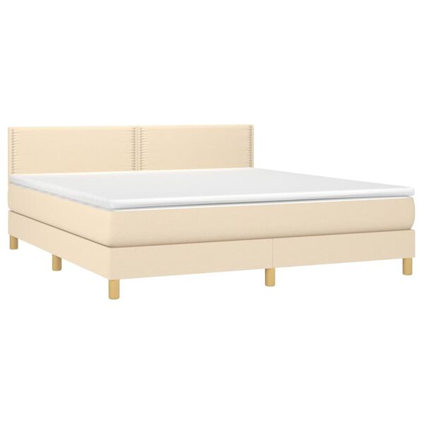 vidaXL Cama box spring c/ colch&atilde;o e LED 180x200 cm tecido cor creme
