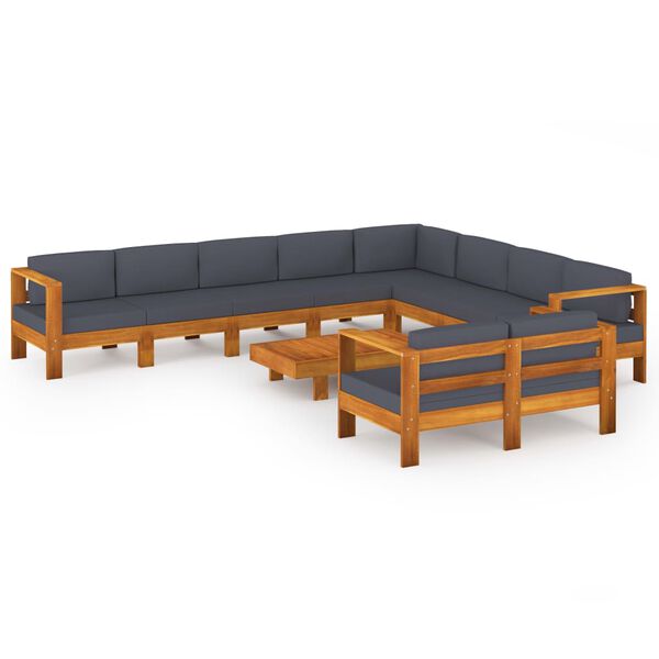 vidaXL 10 pcs conj. lounge de jardim c/ almofad&otilde;es cinza-escuro ac&aacute;cia