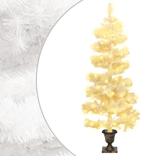 vidaXL Árvore de Natal rotativa pré-iluminada + vaso PVC 120 cm branco