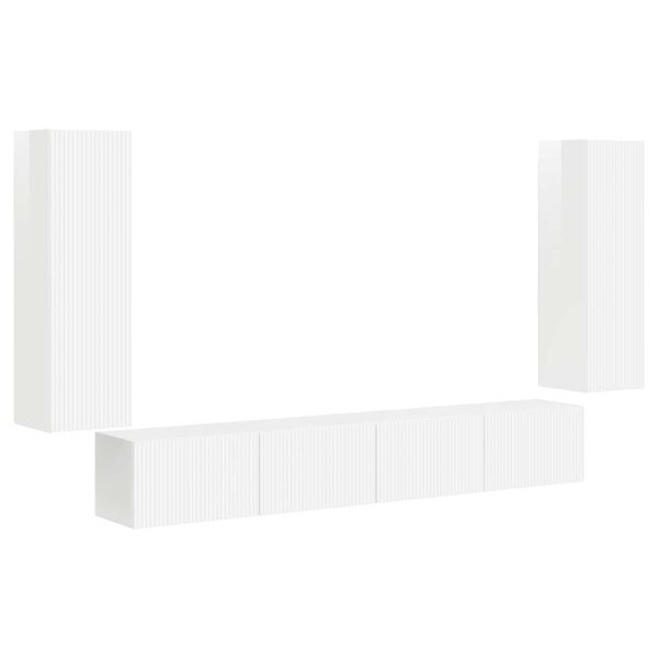 vidaXL Conjunto de Gabinete de Parede para TV 4 pcs Branco Brilhante