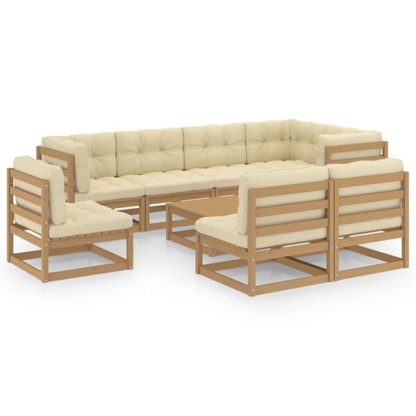 vidaXL 9 pcs conjunto lounge de jardim c/ almofad&otilde;es pinho maci&ccedil;o