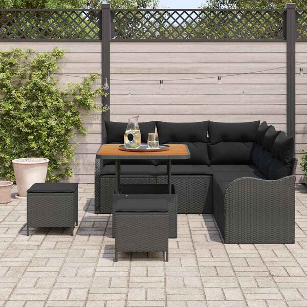 vidaXL Conjunto de Sofá de Jardim 8 pcs Preto vime PE
