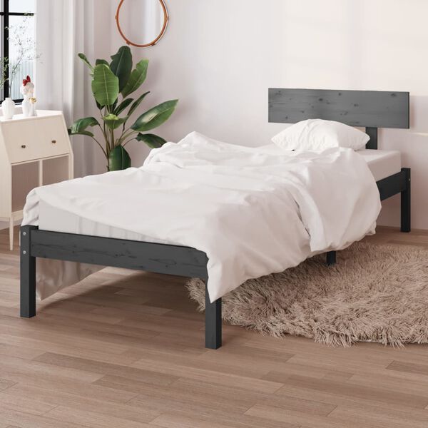 vidaXL Estrutura de cama solteiro 90x190 cm pinho maciço cinza
