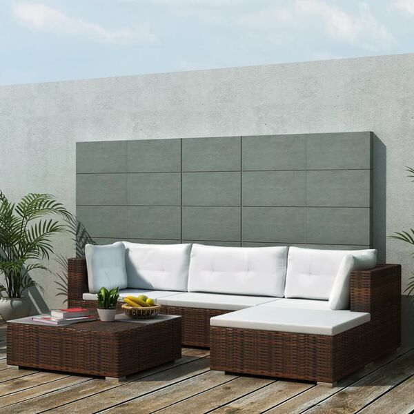 vidaXL 5 pcs conjunto lounge jardim c/ almofad&otilde;es vime PE castanho