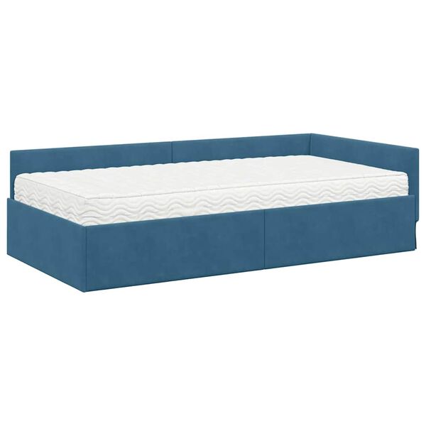 vidaXL Estrutura de Cama de Canto com Colch&atilde;o Outros 2 pcs Azul Veludo
