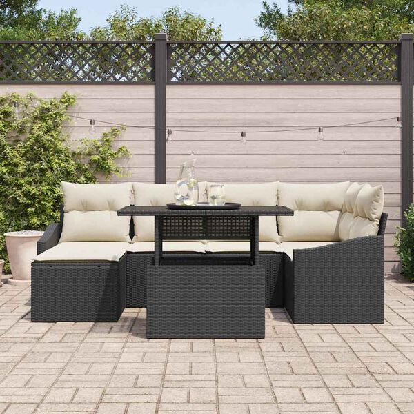 vidaXL Conjunto de Sof&aacute; de Jardim com almofada 7 pcs Preto e Creme