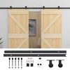 vidaXL Porta Deslizante 2 pcs Natural e Preto Madeira de Pinho Maci&ccedil;a