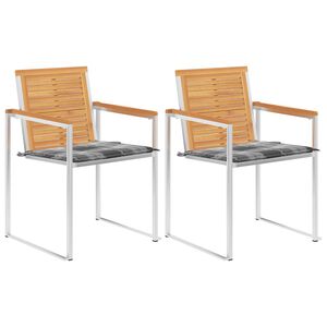 vidaXL Cadeiras de jardim com almofad&otilde;es 2 pcs teca maci&ccedil;a e a&ccedil;o