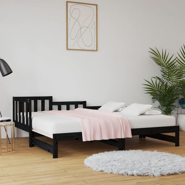 vidaXL Sof&aacute;-cama de puxar 2x(80x200) cm pinho maci&ccedil;o preto