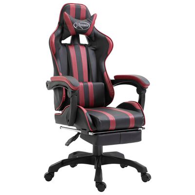 vidaXL Cadeira de gaming c/ apoio pés couro artificial vermelho tinto