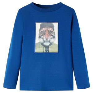 vidaXL T-shirt de manga comprida para crian&ccedil;a azul-escuro 128