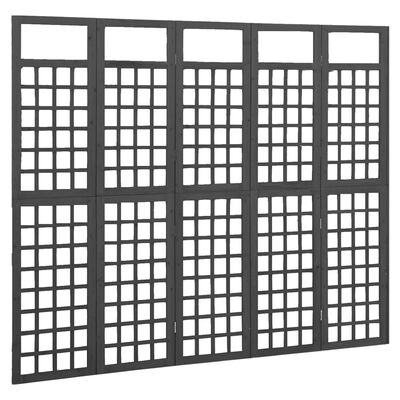 vidaXL Biombo/treliça 5 painéis abeto maciço 201,5x180 cm preto