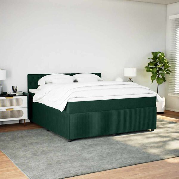 vidaXL Cama com molas/colch&atilde;o 180x200 cm veludo verde-escuro