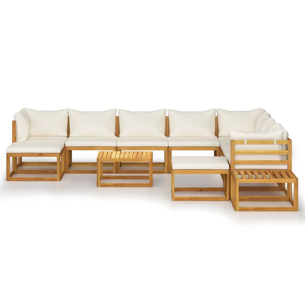 vidaXL 12 pcs conjunto lounge jardim c/ almofadões acácia maciça creme