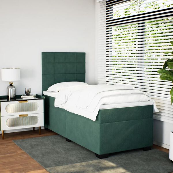 vidaXL Cama com molas/colch&atilde;o 90x200 cm veludo verde-escuro