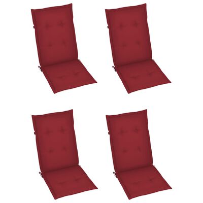 vidaXL Cadeiras jardim c/ almofadões vermelho tinto 4 pcs teca maciça