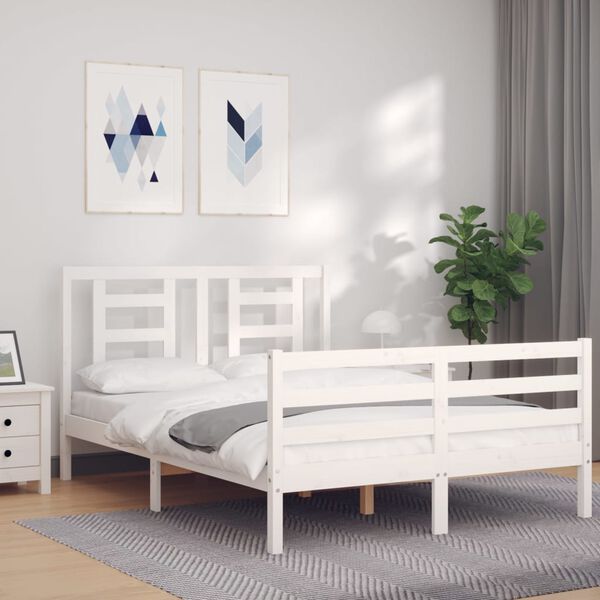 vidaXL Estrutura de cama com cabeceira 140x200cm madeira maciça branco