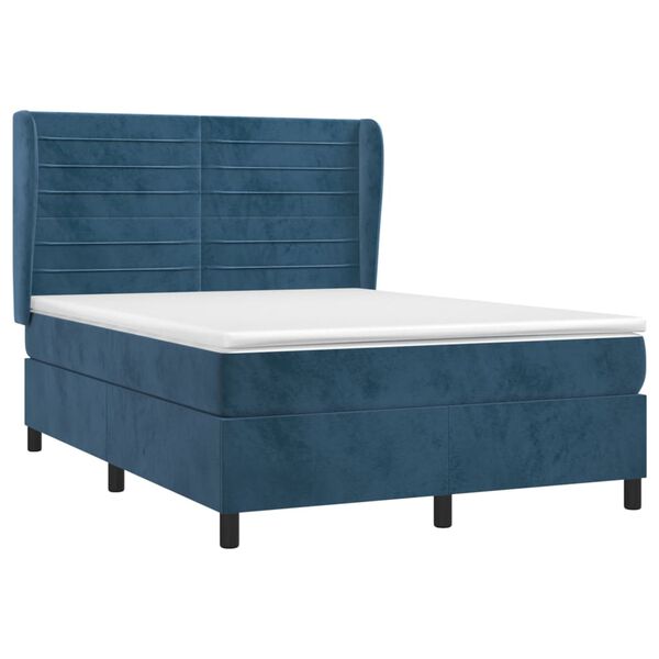 vidaXL Cama com molas/colch&atilde;o 140x190 cm veludo azul-escuro