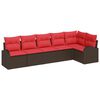 vidaXL Conjunto de Sof&aacute; de Jardim 6 pcs Marrom e Vermelho vime PE