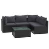 vidaXL 5 pcs conjunto lounge de jardim c/ almofad&otilde;es vime PE preto