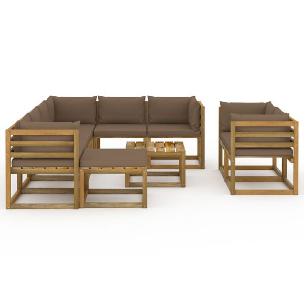 vidaXL 10pcs conjunto lounge p/ jardim c/ almofad&otilde;es cinza-acastanhado