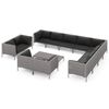 vidaXL 13 pcs conj. lounge jardim c/ almofad&otilde;es vime PE cinza-escuro